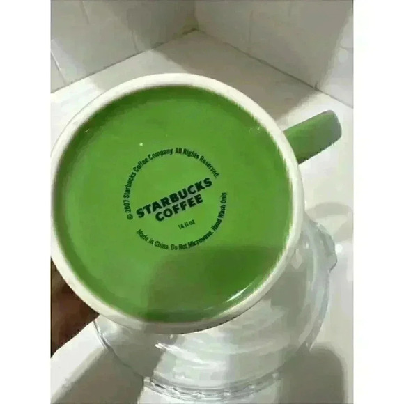 Starbucks Mug 14oz Green Ribbed Sand Pail Bucket 2007 Silver Metallic Rim Cup - Picture 12 of 12